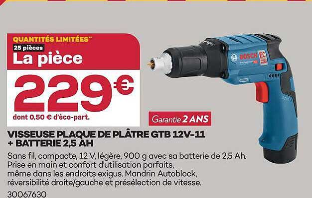 VISSEUSE PLAQUE DE PLÂTRE GTB 12V-11 + BATTERIE 2,5 AH