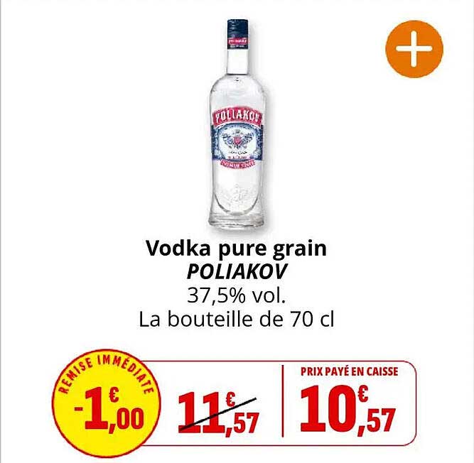 Vodka pure grain POLIAKOV 37,5% vol. La bouteille de 70 cl