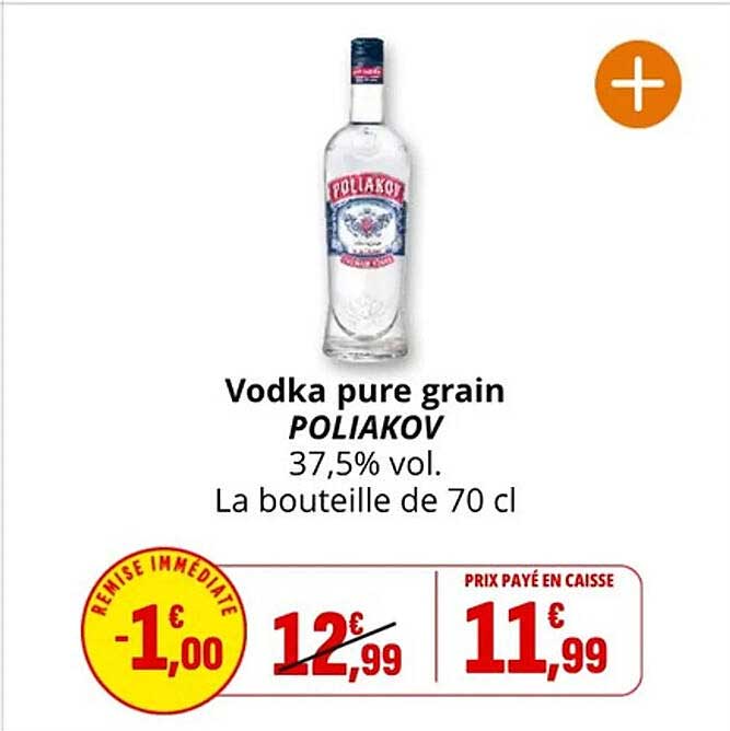 Vodka pure grain POLIAKOV 37,5% vol. La bouteille de 70 cl