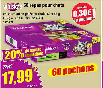 Whiskas 60 repas pour chats