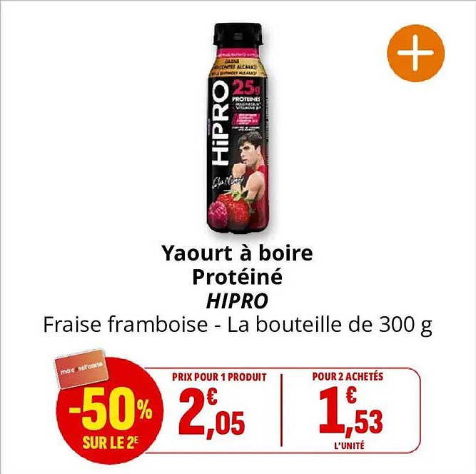 Yaourt à boire Protéiné HIPRO Fraise framboise - La bouteille de 300 g