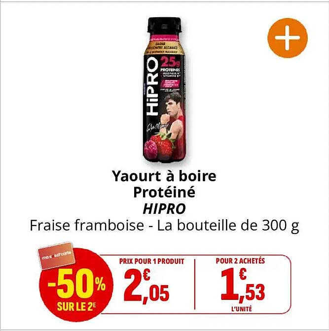 Yaourt à boire Protéiné HIPRO Fraise framboise - La bouteille de 300 g