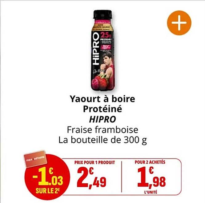 Yaourt à boire Protéiné HIPRO Fraise framboise La bouteille de 300 g