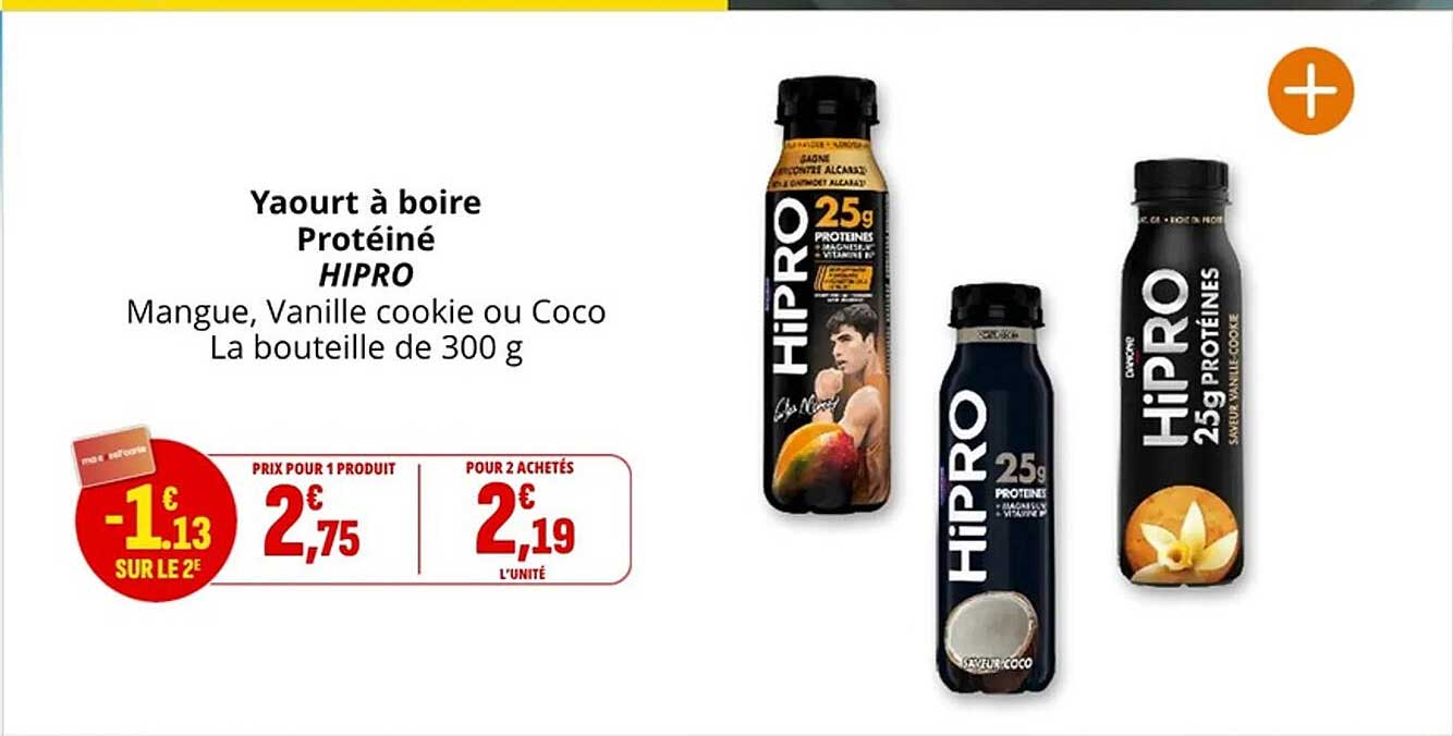 Yaourt à boire Protéiné HIPRO Mangue, Vanille cookie ou Coco La bouteille de 300 g