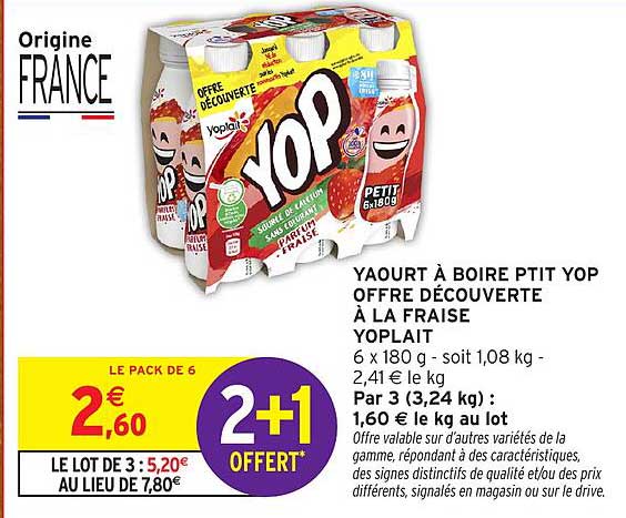 YAOURT À BOIRE PTIT YOP OFFRE DÉCOUVERTE À LA FRAISE YOPLAIT