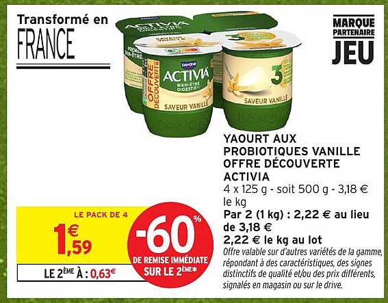 YAOURT AUX PROBIOTIQUES VANILLE OFFRE DÉCOUVERTE ACTIVIA