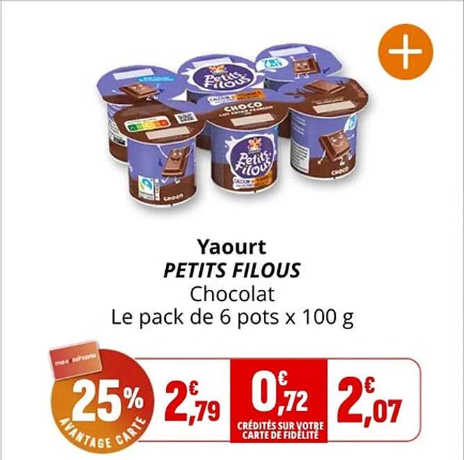Yaourt PETITS FILOUS Chocolat Le pack de 6 pots x 100 g