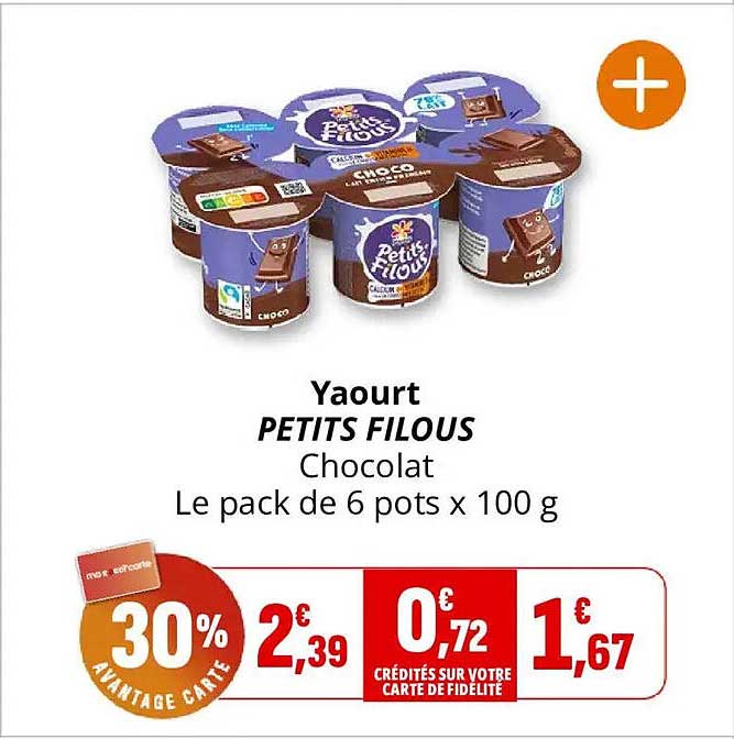 Yaourt PETITS FILOUS Chocolat Le pack de 6 pots x 100 g