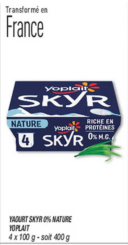 YAOURT SKYR 0% NATURE YOPLAIT 4 x 100 g - soit 400 g