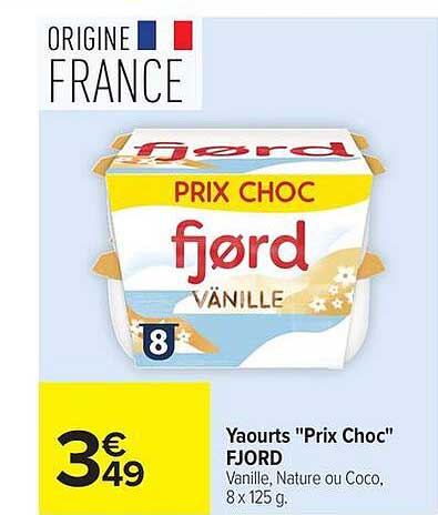 Yaourts "Prix Choc" FJORD Vanille, Nature ou Coco, 8 x 125 g