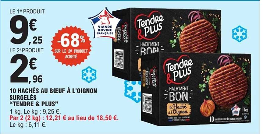 10 HACHÉS AU BŒUF À L’OIGNON SURGELÉS “TENDRE & PLUS”