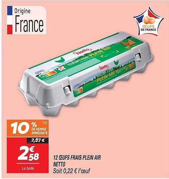 12 OEUFS FRAIS PLEIN AIR NETTO