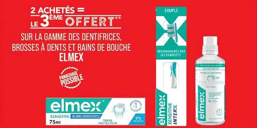 2 ACHETÉS = LE 3ÈME OFFERT** SUR LA GAMME DES DENTIFRICES, BROSSES À DENTS ET BAINS DE BOUCHE ELMEX