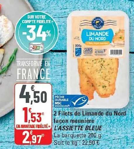 2 filets de limande du Nord façon meunière L'ASSIETTE BLEUE