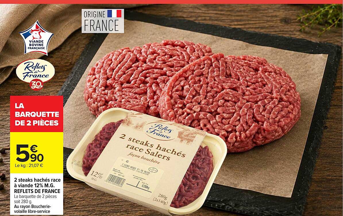 2 steaks hachés race à viande 12% M.G. REFLETS DE FRANCE