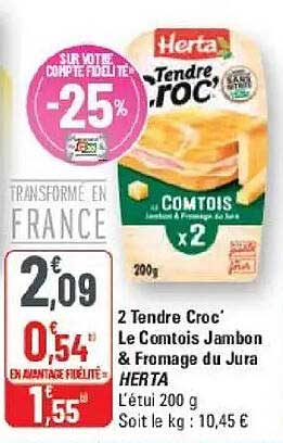 2 Tendre Croc' Le Comtois Jambon & Fromage du Jura HERTA