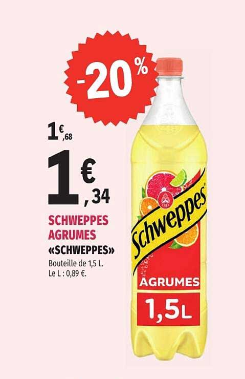 -20% SCHWEPPES AGRUMES «SCHWEPPES» Bouteille de 1,5 L.