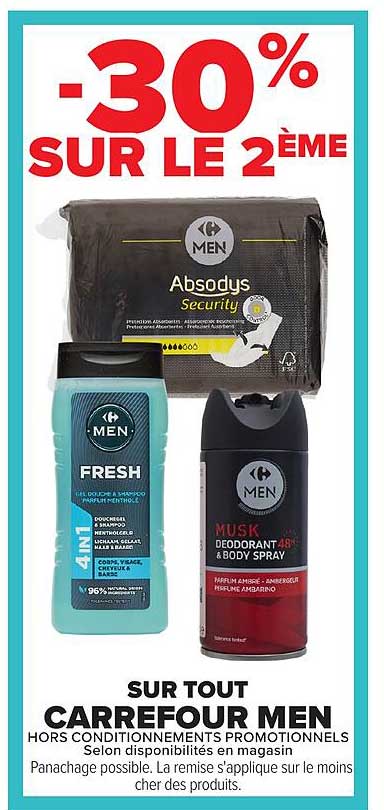 -30% SUR LE 2ÈME SUR TOUT CARREFOUR MEN