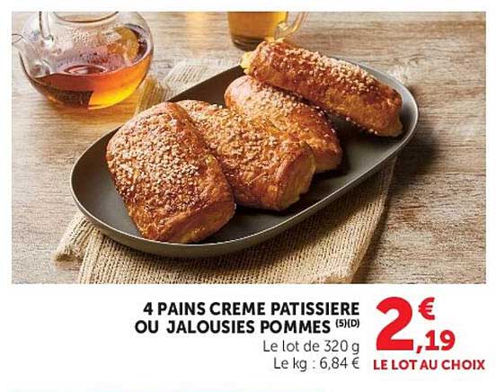 4 PAINS CREME PATISSIERE OU JALOUSIES POMMES