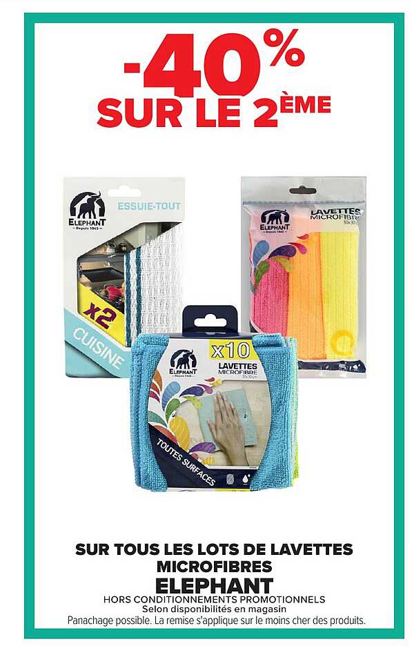 -40% SUR LE 2ÈME SUR TOUS LES LOTS DE LAVETTES MICROFIBRES ELEPHANT