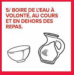 5/ BOIRE DE L’EAU À VOLONTÉ, AU COURS ET EN DEHORS DES REPAS.