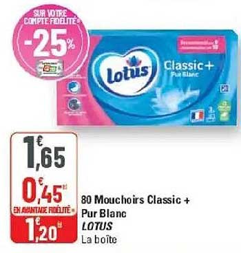 80 Mouchoirs Classic + Pur Blanc LOTUS La boîte