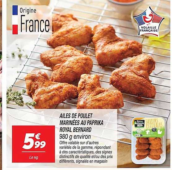 AILES DE POULET MARINÉES AU PAPRIKA ROYAL BERNARD 980 g environ