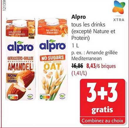 Alpro tous les drinks (excepté Nature et Protein) 1 L p. ex. : Amande grillée Mediterranean