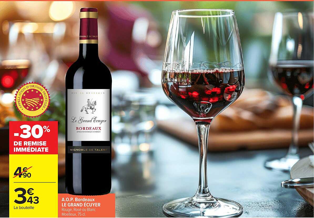 A.O.P. Bordeaux LE GRAND ÉCUYER Rouge, Rosé ou Blanc Moelleux, 75 cl.