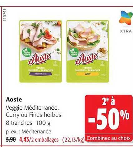 Aoste Veggie Méditerranée, Curry ou Fines herbes 8 tranches 100 g