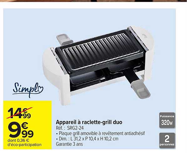 Appareil à raclette-grill duo