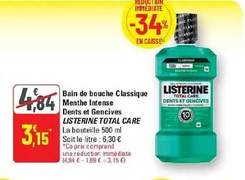 Bain de bouche Classique Menthe Intense Dents et Gencives LISTERINE TOTAL CARE