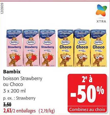 Bambix boisson Strawberry ou Choco 3 x 200 ml
