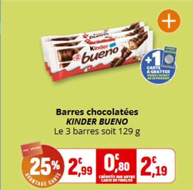 Barres chocolatées KINDER BUENO Le 3 barres soit 129 g