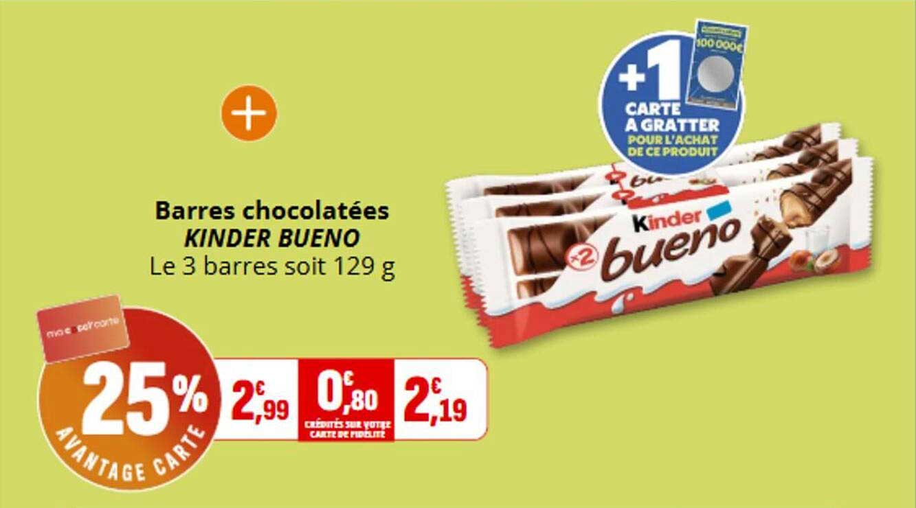 Barres chocolatées KINDER BUENO Le 3 barres soit 129 g