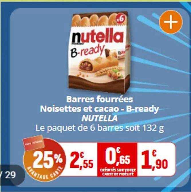 Barres fourrées Noisettes et cacao - B-ready NUTELLA Le paquet de 6 barres soit 132 g