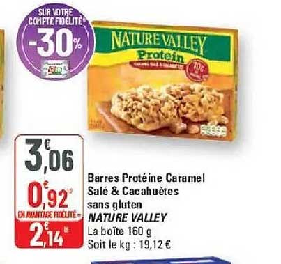 Barres Protéine Caramel Salé & Cacahuètes sans gluten NATURE VALLEY