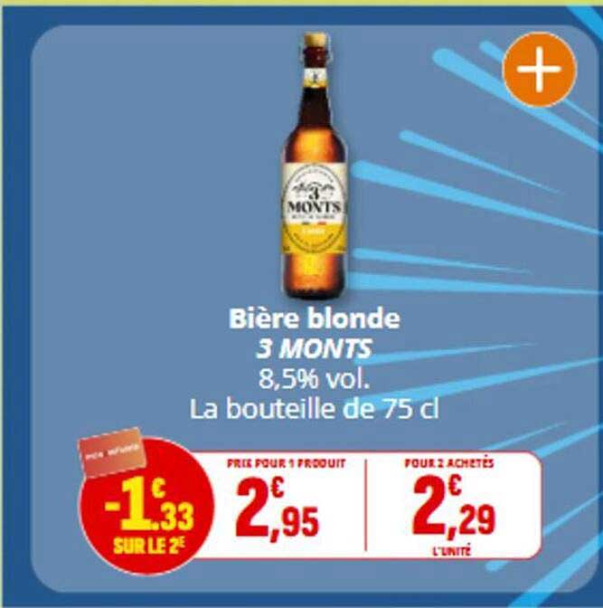 Bière blonde 3 MONTS 8,5% vol. La bouteille de 75 cl