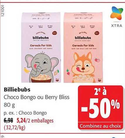Billiebubs Choco Bongo ou Berry Bliss 80 g