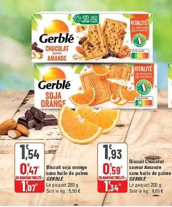 Biscuit soja orange sans huile de palme GERBLÉ Le paquet 280 g