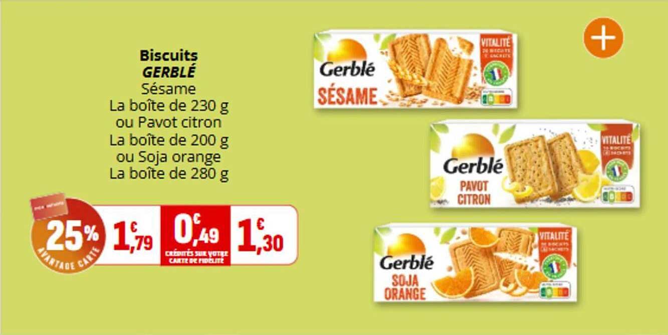 Biscuits GERBLÉ Sésame La boîte de 230 g ou Pavot citron La boîte de 200 g ou Soja orange La boîte de 280 g