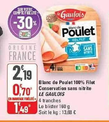 Blanc de Poulet 100% Filet Conservation sans nitrite LE GAULOIS
