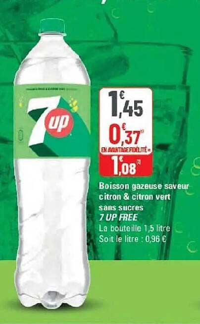Boisson gazeuse saveur citron & citron vert sans sucres 7 UP FREE
