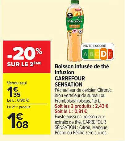 Boisson infusée de thé Infuzion CARREFOUR SENSATION