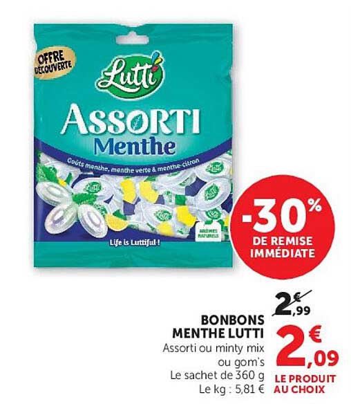 BONBONS MENTHE LUTTI Assorti ou minty mix ou gom's