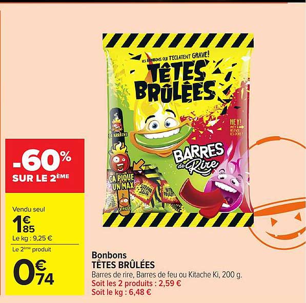 Bonbons TÊTES BRÛLÉES Barres de rire, Barres de feu Kitage Ki, 200 g.