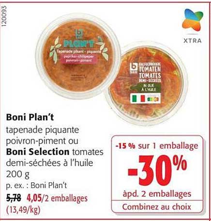 Boni Plan’t tapenade piquante poivron-piment ou Boni Selection tomates demi-séchées à l’huile 200 g