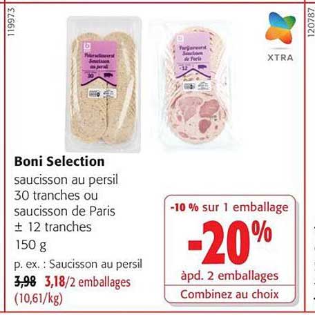 Boni Selection saucisson au persil 30 tranches ou saucisson de Paris ± 12 tranches 150 g