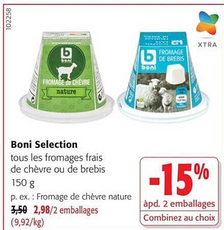 Boni Selection tous les fromages frais de chèvre ou de brebis 150 g