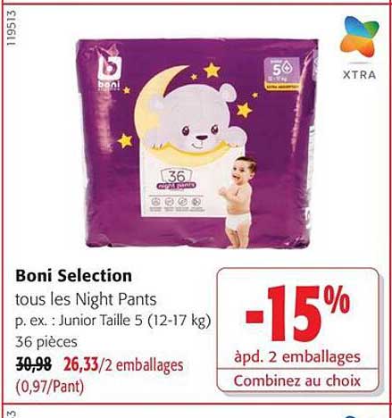 Boni Selection tous les Night Pants p. ex. : Junior Taille 5 (12-17 kg) 36 pièces